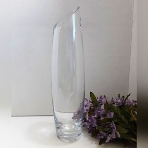 Clear Angled Glass Vase 11 3/4" Tall Modern Floral Decor